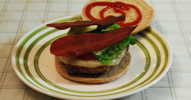Turkey Bacon Cheeseburger on bread thin