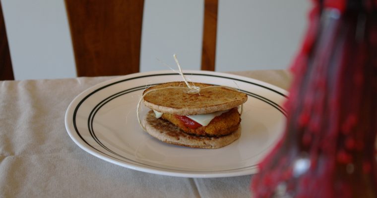 Chicken Parmesan on wheat bread thins