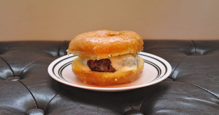 Cheeseburger on glazed doughnut