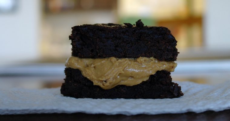 Peanut butter frosting on brownie