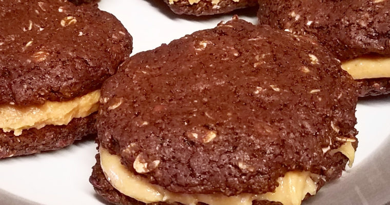 Peanut butter on chocolate oatmeal cookies
