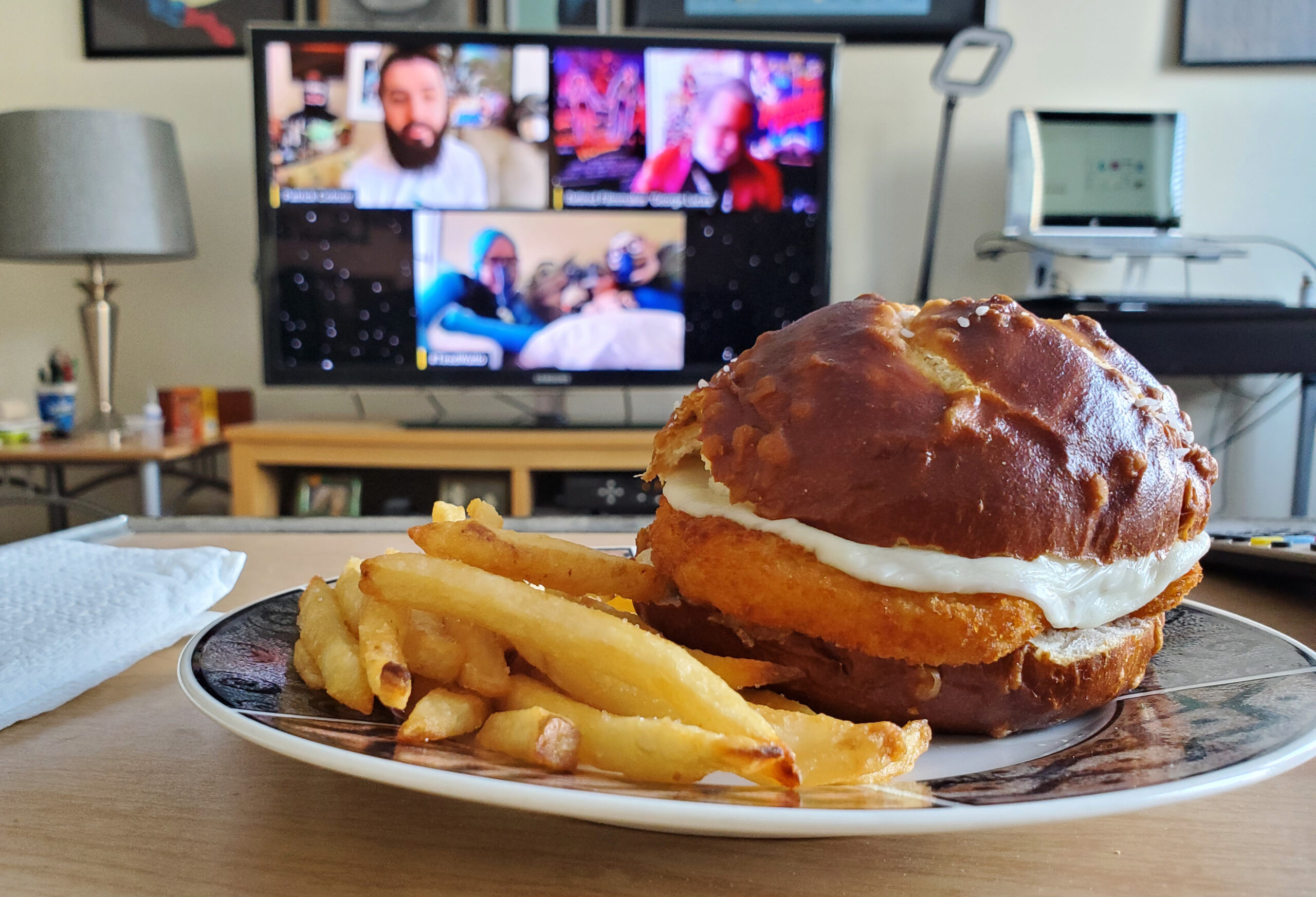 Chicken Cutlet on pretzel roll Sandwich Portraits